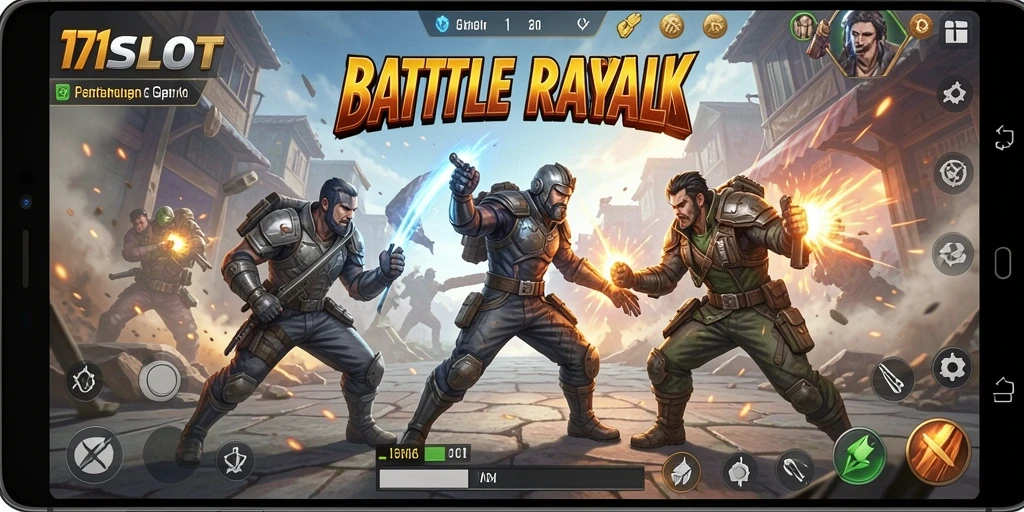 Tangkapan layar <strong>171SLOT</strong> menampilkan aksi seru dalam permainan Battle Royale.