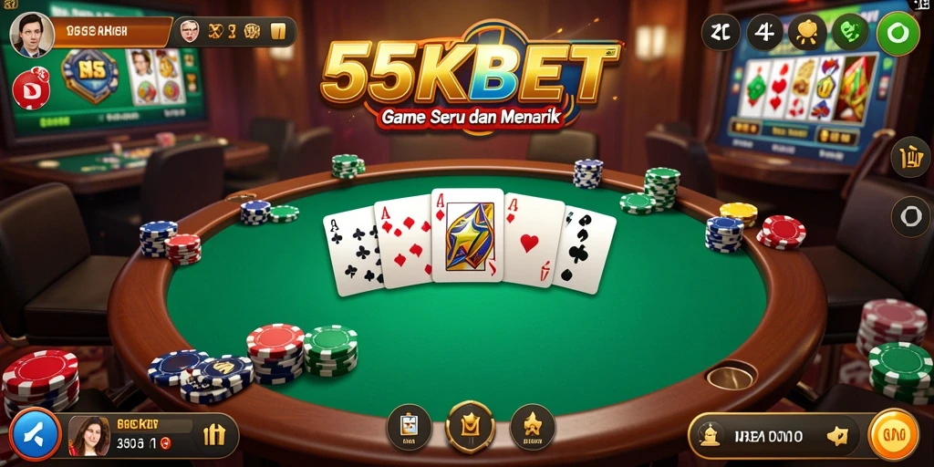 Tampilan gameplay Poker yang menarik dan interaktif di 55KBET.