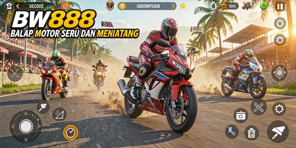 Screenshot gameplay BW888 menampilkan momen balap motor yang mendebarkan.