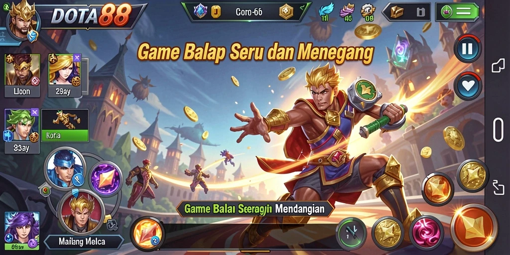 Screenshot DOTA88 menampilkan balapan mendebarkan dengan berbagai mobil di lintasan.