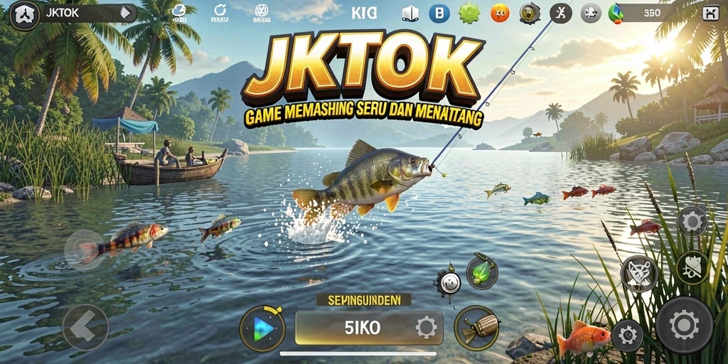 Tampilan gameplay JKTOK dengan aksi memancing yang seru.