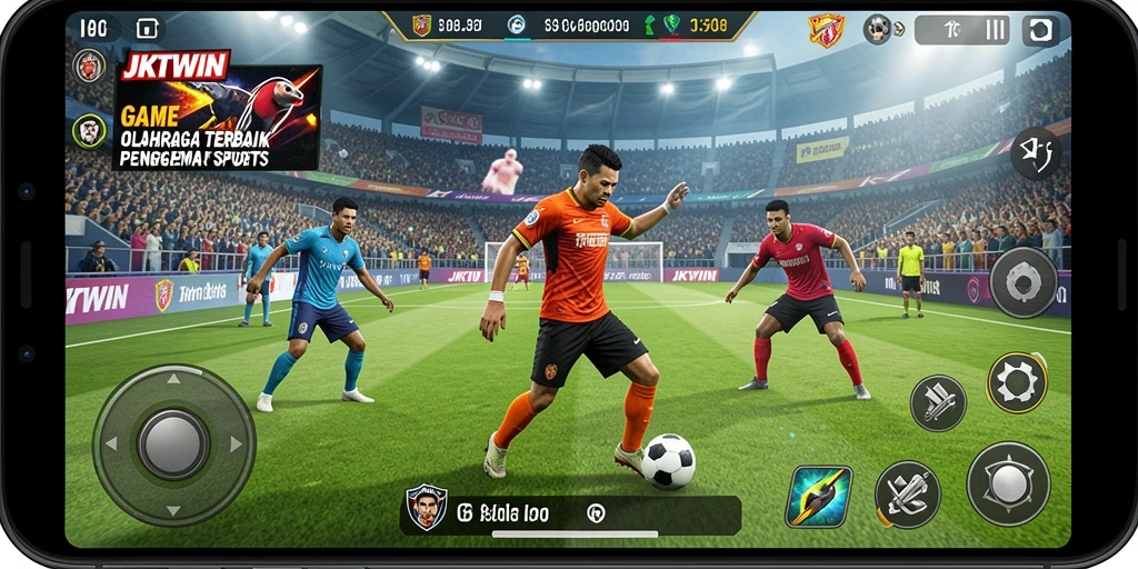 Screenshot utama JKTWIN menampilkan aksi seru dalam permainan olahraga.