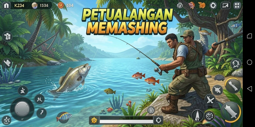 Screenshot K234 menampilkan pengalaman memancing yang mendebarkan dan penuh warna.