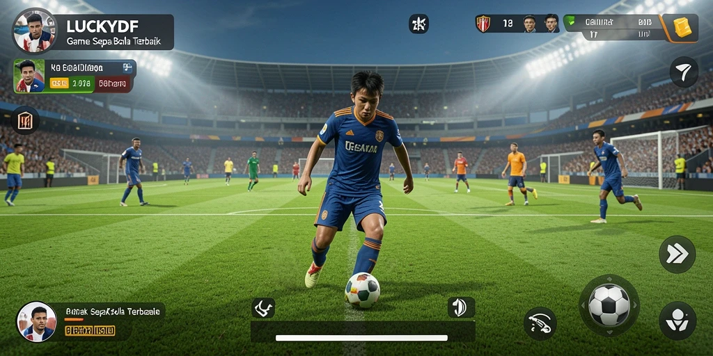 Gameplay seru di LUCKYDF dengan aksi sepak bola nyata.
