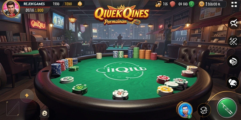 Screenshot menunjukkan gameplay seru QiuQiu di REJEKIGAMES.
